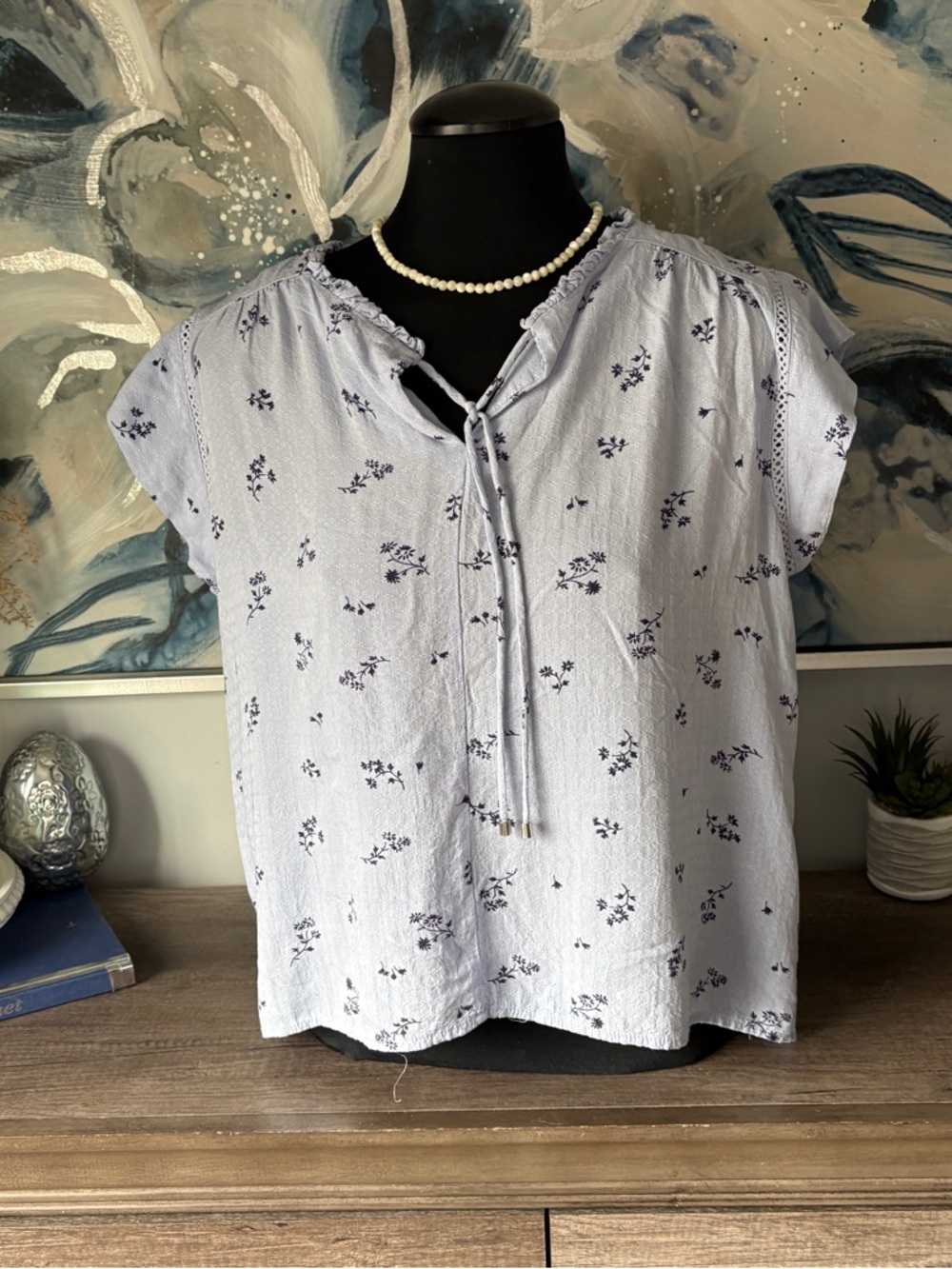 Buffalo David Bitton Light Blue Floral Tie-Neck Top
